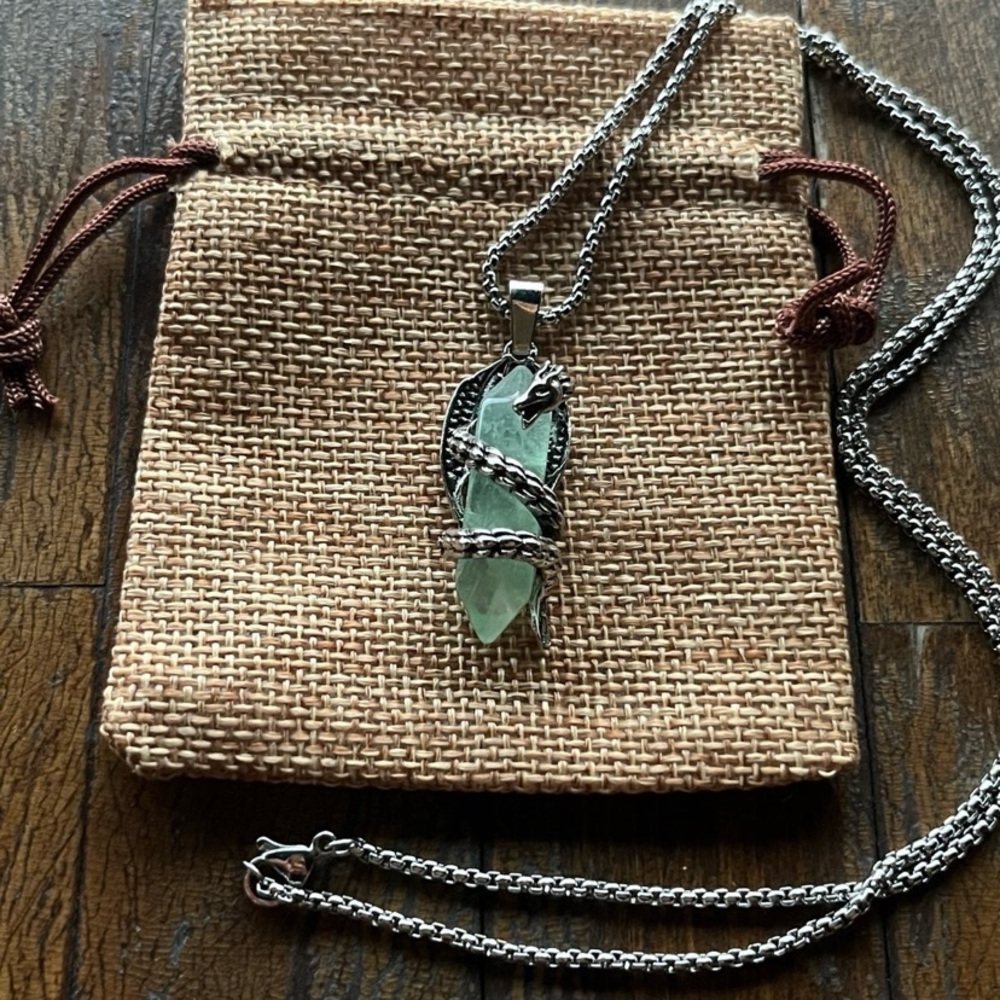 Fluorite Dragon Necklace Mens Crystal Necklace Fluorite Unisex Necklace